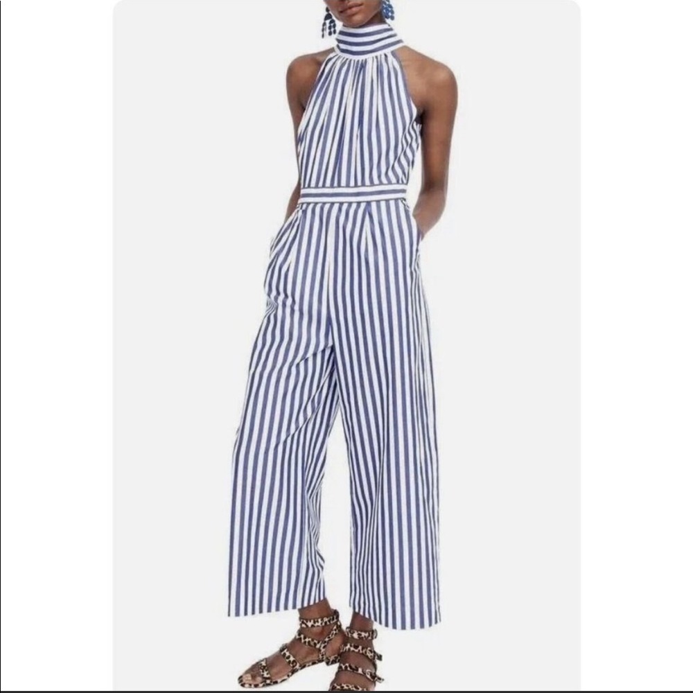 J. Crew halter, striped, wide-leg jumpsuit size 4